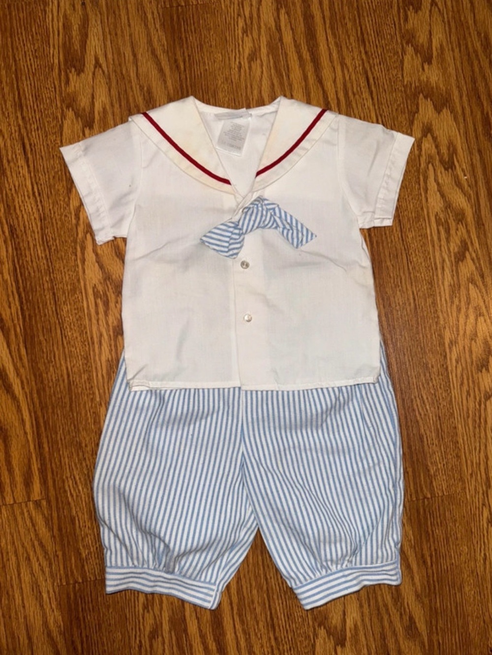Baby Sailor Two-Piece Outfit in White and Light Blue